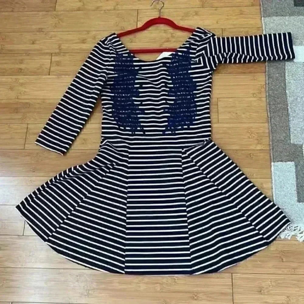 NWT Free People Nautical and Knotty Striped Skater Dress in Navy Combo medium - Picture 7 of 8